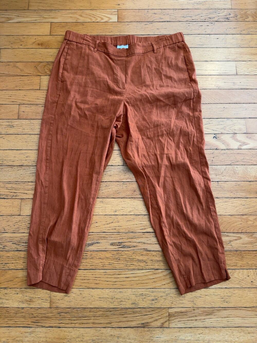 J.Jill Linen Stretch Crop Pants XL Rust Pull On Ankle Casual Office Women